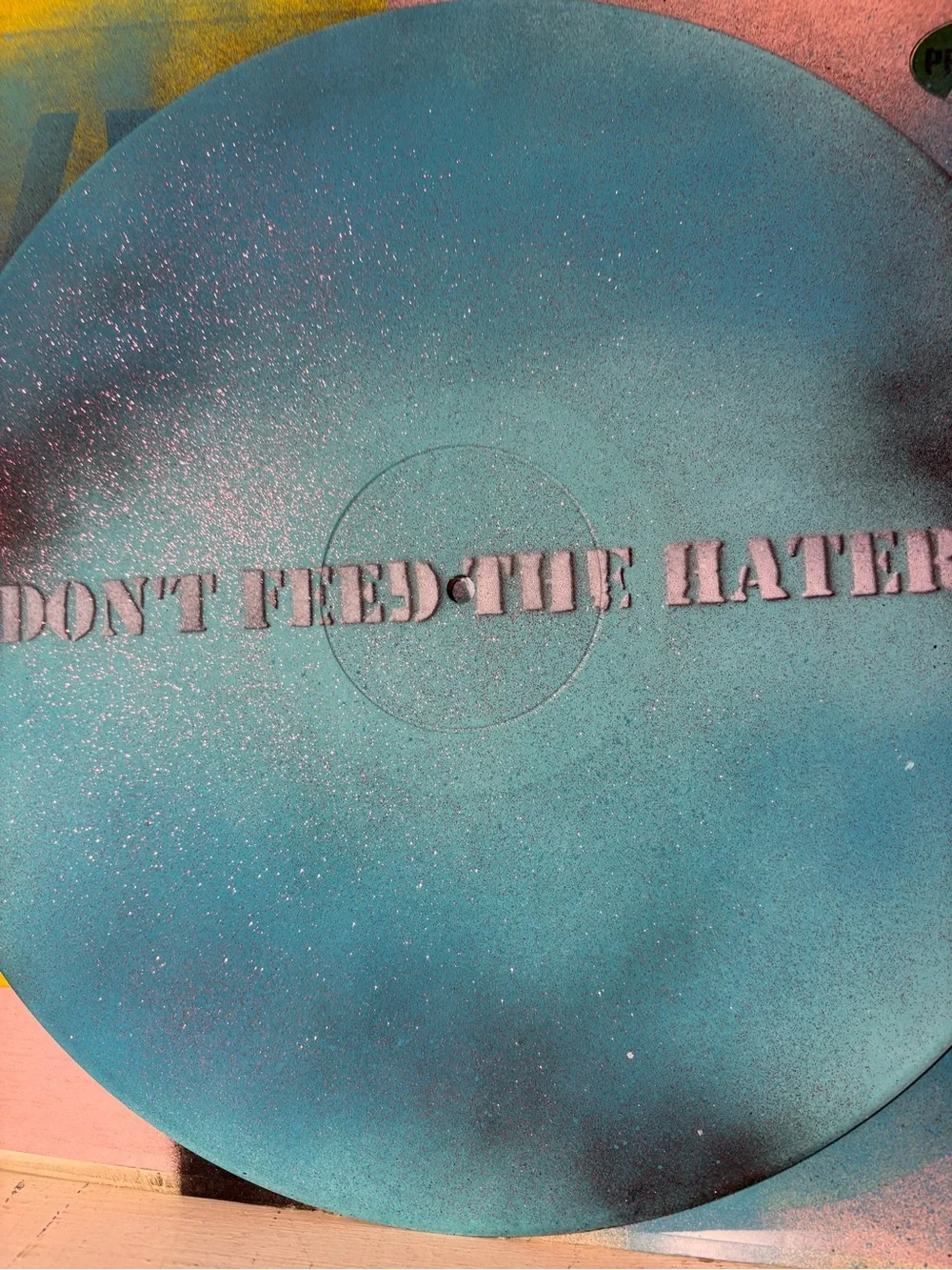Don't Feed the Haters Repurposed Vinyl Record Stencil Art Hand Cut Heart & Text